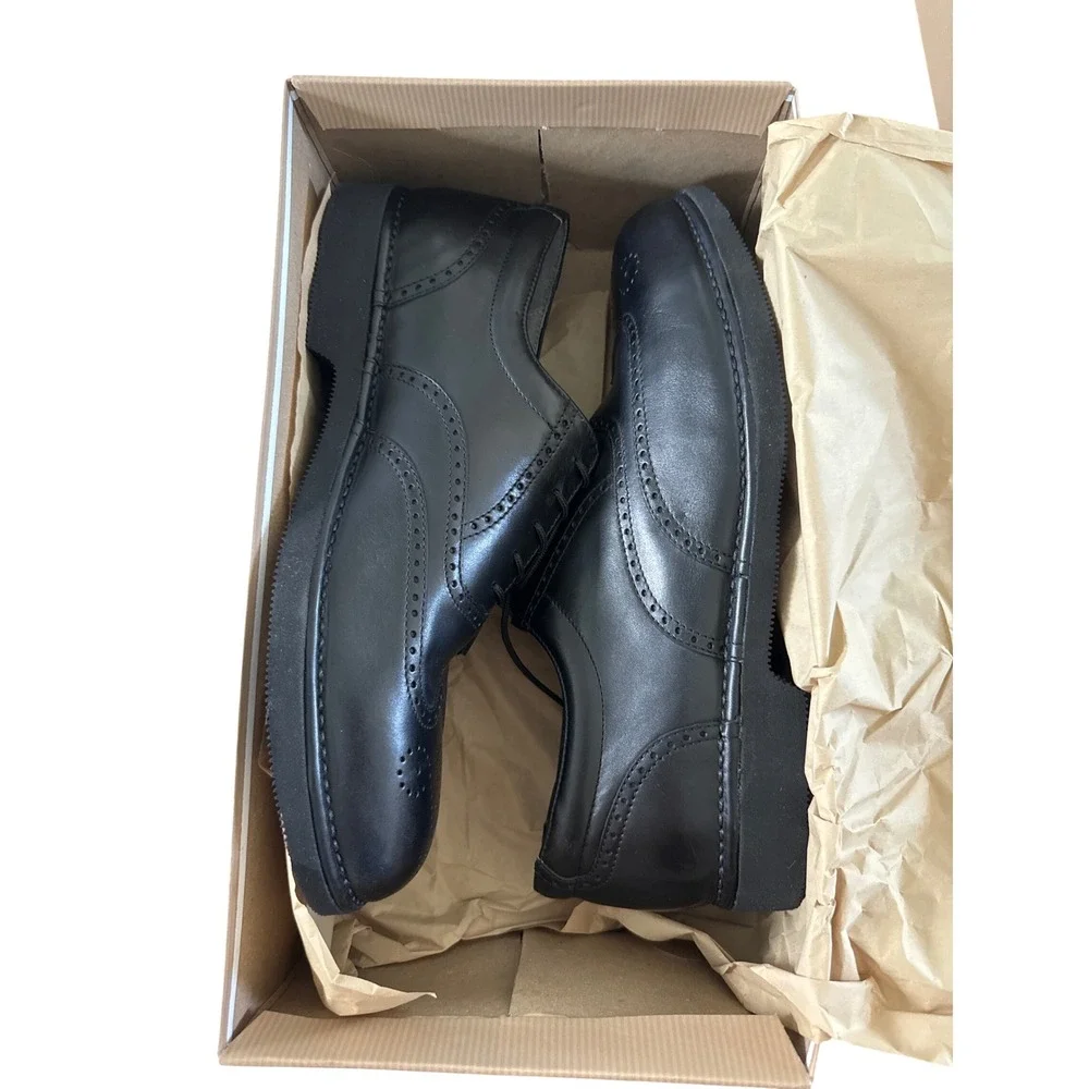 Rockport DresSports Mens 9W Wide Black Leather Wingtip Brogue Oxfords M3678 NIB
